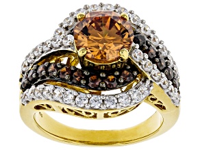 Pre-Owned Champagne, Mocha, and White Cubic Zirconia 18K Yellow Gold Over Silver Ring 6.05ctw