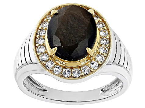 Pre-Owned Golden Sheen Sapphire With Sapphire Rhodium & 18k Yellow Gold Over Silver Men's Ring 5.57c