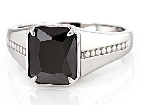 Pre-Owned Black Cubic Zirconia Rhodium Over Sterling Silver Men's Ring 7.37ctw