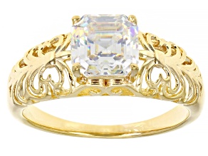 Pre-Owned Fabulite Strontium Titanate 18k yellow gold over sterling silver solitaire ring 2.40ct