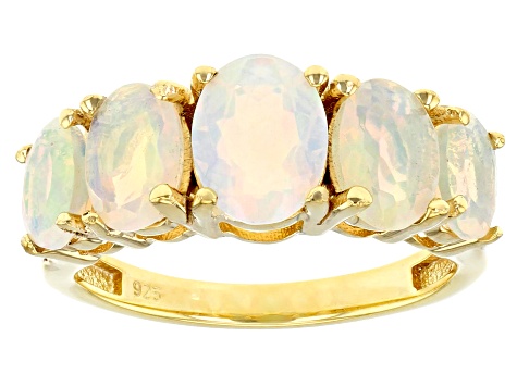 Pre-Owned Multi-Color Opal 18k Yellow Gold Over Sterling Silver Ring 1.77ctw