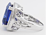 Pre-Owned Blue And White Cubic Zirconia Rhodium Over Sterling Silver Ring 24.68ctw