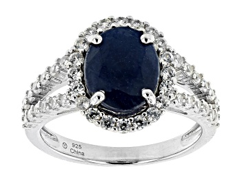 Picture of Pre-Owned Blue Sapphire Rhodium Over Sterling Silver Ring 3.25ctw
