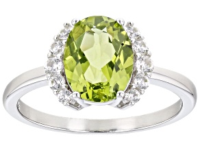 Pre-Owned Green Peridot Rhodium Over Sterling Silver Ring 1.85ctw
