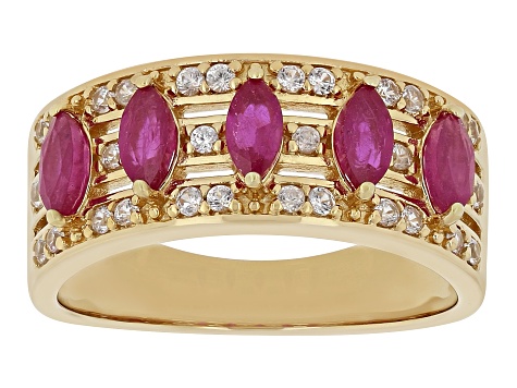 Pre-Owned Red Ruby 18k Yellow Gold Over Sterling Silver Band Ring 1 ...