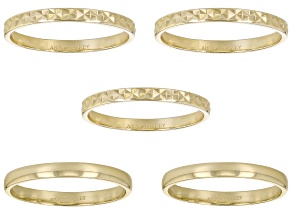 Pre-Owned 18K Yellow Gold Over Sterling Silver Set of 5 Diamond-Cut and Polished Band Ring