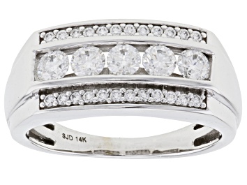 Picture of Pre-Owned Moissanite Rhodium Over 14k White Gold Mens Ring 1.04ctw DEW.