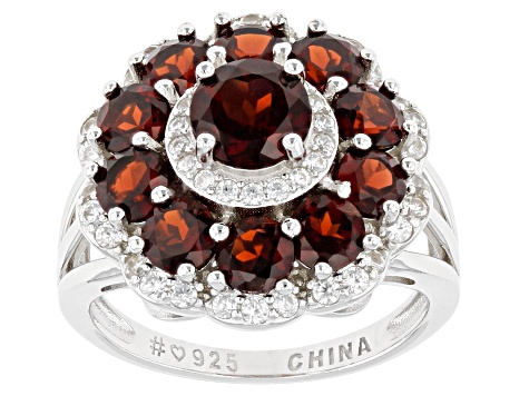 Pre-Owned Red Garnet Rhodium Over Sterling Silver Ring 4.25ctw