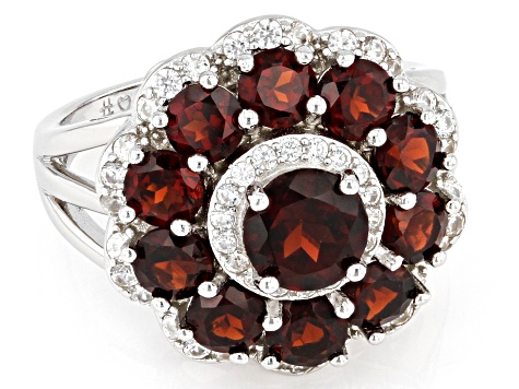 Pre-Owned Red Garnet Rhodium Over Sterling Silver Ring 4.25ctw