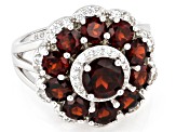 Pre-Owned Red Garnet Rhodium Over Sterling Silver Ring 4.25ctw