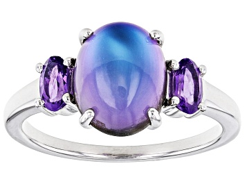 Picture of Pre-Owned Violet Aurora Moonstone Rhodium Over Sterling Silver Ring 0.37ctw