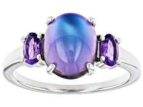 Pre-Owned Violet Aurora Moonstone Rhodium Over Sterling Silver Ring 0.37ctw