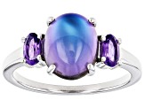 Pre-Owned Violet Aurora Moonstone Rhodium Over Sterling Silver Ring 0.37ctw