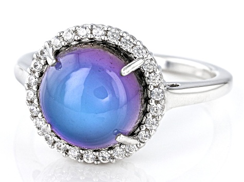 Pre-Owned Violet Aurora Moonstone Rhodium Over Sterling Silver Ring 0.21ctw