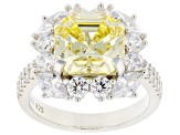 Pre-Owned Canary And White Cubic Zirconia Rhodium Over Sterling Silver Ring 13.42ctw