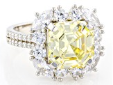 Pre-Owned Canary And White Cubic Zirconia Rhodium Over Sterling Silver Ring 13.42ctw