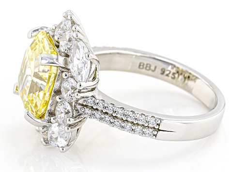 Pre-Owned Canary And White Cubic Zirconia Rhodium Over Sterling Silver Ring 13.42ctw