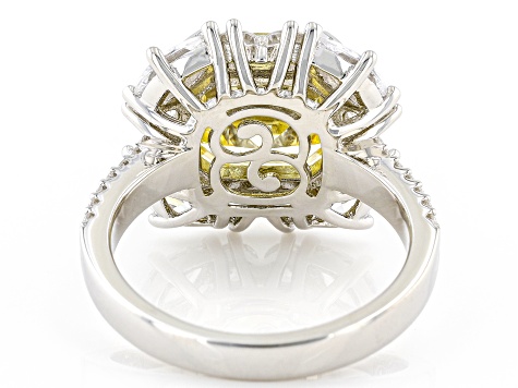 Pre-Owned Canary And White Cubic Zirconia Rhodium Over Sterling Silver Ring 13.42ctw