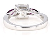 Pre-Owned Moissanite and grape color garnet platineve ring 1.85ct DEW.