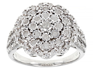 Picture of Pre-Owned White Diamond Rhodium Over Sterling Silver Cluster Ring 0.50ctw
