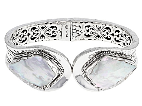 Pre-Owned White Mother-of-Pearl Silver Cuff Bracelet