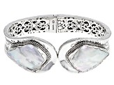 Pre-Owned White Mother-of-Pearl Silver Cuff Bracelet