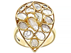 Pre-Owned Polki Diamond 18k Yellow Gold Over Sterling Silver Ring