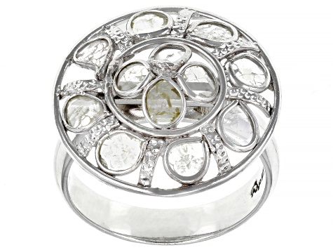 Pre-Owned Polki Diamond Sterling Silver Ring