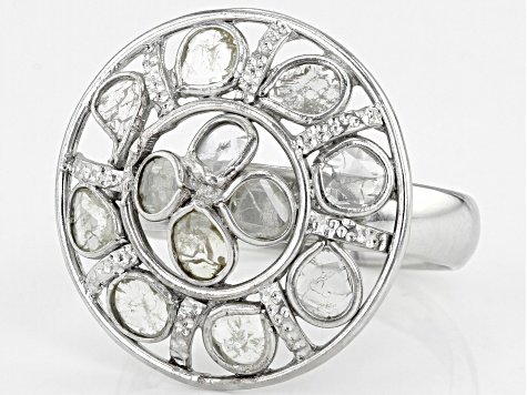 Pre-Owned Polki Diamond Sterling Silver Ring