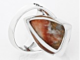 Pre-Owned Orange Spiny Oyster Shell Rhodium Over Sterling Silver Arrowhead Ring
