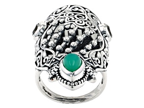 Pre-Owned Green Chrysoprase and Green Prasiolite Sterling Silver Ring .23ctw