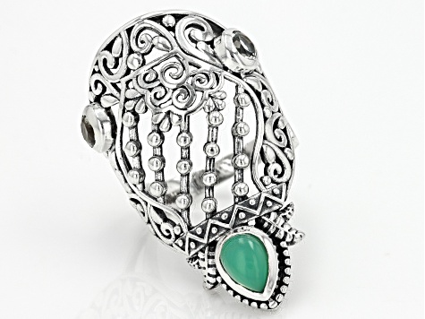 Pre-Owned Green Chrysoprase and Green Prasiolite Sterling Silver Ring .23ctw