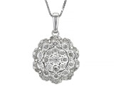 Pre-Owned White Diamond Rhodium Over Sterling Silver Cluster Pendant With 18" Box Chain 0.50ctw