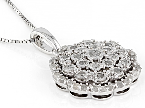 Pre-Owned White Diamond Rhodium Over Sterling Silver Cluster Pendant With 18" Box Chain 0.50ctw