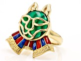 Pre-Owned Green Onyx, Carnelian & Lapis Lazuli 18k Yellow Gold Over Brass Cat Ring