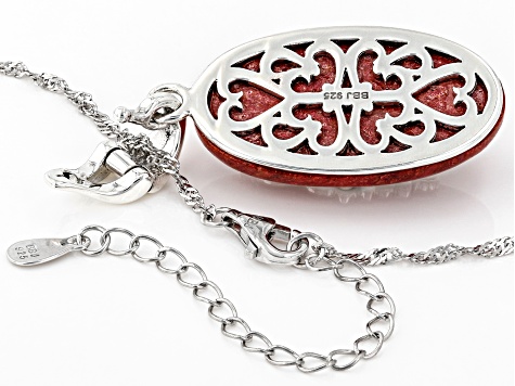Pre-Owned Red Coral Sterling Silver Dragonfly Pendant With 18" Chain
