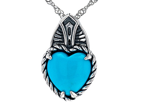 Pre-Owned Blue Sleeping Beauty Turquoise Rhodium Over Silver Pendant with Chain