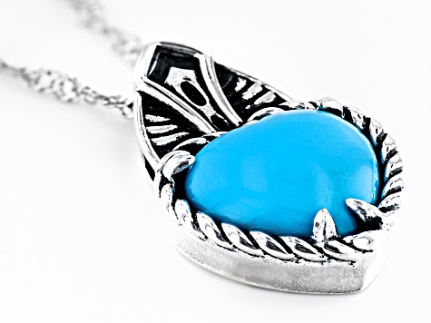 Pre-Owned Blue Sleeping Beauty Turquoise Rhodium Over Silver Pendant with Chain