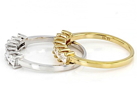 Pre-Owned Moissanite Platineve And14k yellow gold over silver ring set of two bands 1.20ctw DEW