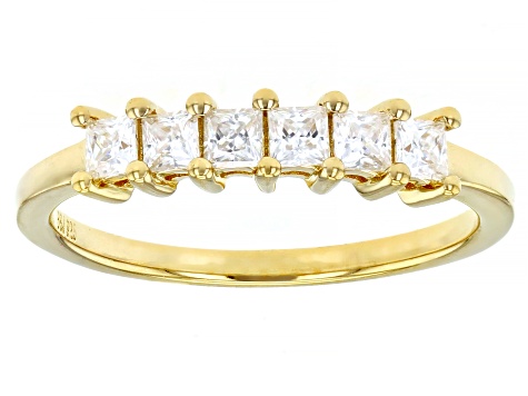 Pre-Owned Moissanite Platineve And14k yellow gold over silver ring set of two bands 1.20ctw DEW