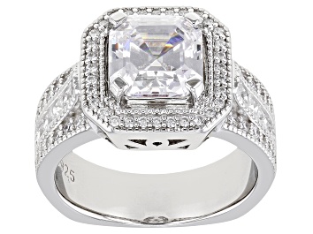 Picture of Pre-Owned White Cubic Zirconia Rhodium Over Sterling Silver Asscher Cut Ring 5.72ctw