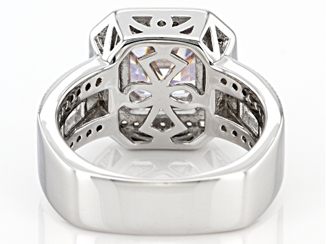 Pre-Owned White Cubic Zirconia Rhodium Over Sterling Silver Asscher Cut Ring 5.72ctw