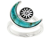 Pre-Owned Blue Turquoise Crescent Moon Rhodium Over Silver Ring