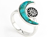 Pre-Owned Blue Turquoise Crescent Moon Rhodium Over Silver Ring