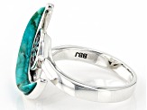 Pre-Owned Blue Turquoise Crescent Moon Rhodium Over Silver Ring