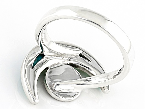 Pre-Owned Blue Turquoise Crescent Moon Rhodium Over Silver Ring