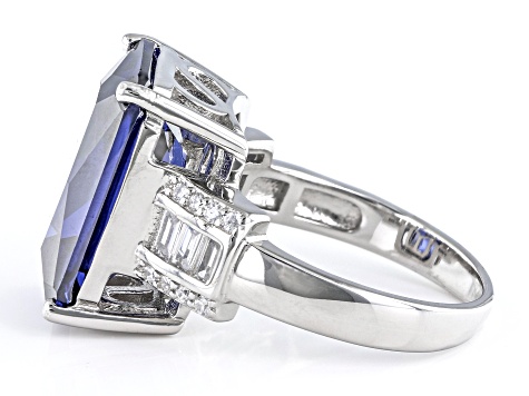 Pre-Owned Blue And White Cubic Zirconia Rhodium Over Sterling Silver Ring 17.25ctw