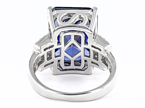 Pre-Owned Blue And White Cubic Zirconia Rhodium Over Sterling Silver Ring 17.25ctw