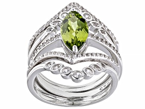 Pre-Owned Green Peridot Rhodium Over Sterling Silver Ring Set 2.50ctw