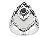 Pre-Owned White Mother-Of-Pearl and Charcoal Jadeite Sterling Silver Ring